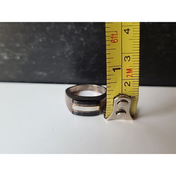 925 Sterling Silver Onyx & Mother of Pearl Inlay Ring, SIZE US 7 Vintage - Picture 9 of 10